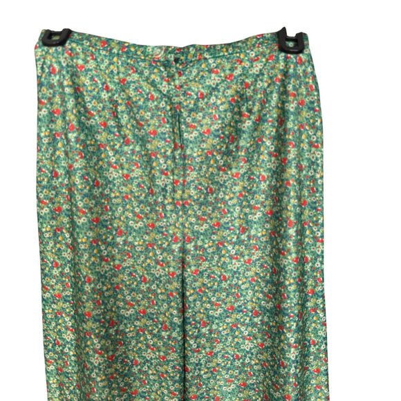 Vintage High-Waisted Green Floral Pants With Rainbow Striped Hem & Side Zipper - Picture 2 of 4